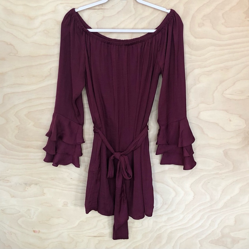 Pookie & Sebastian Off Shoulder Ruffle Tunic Top Size S.